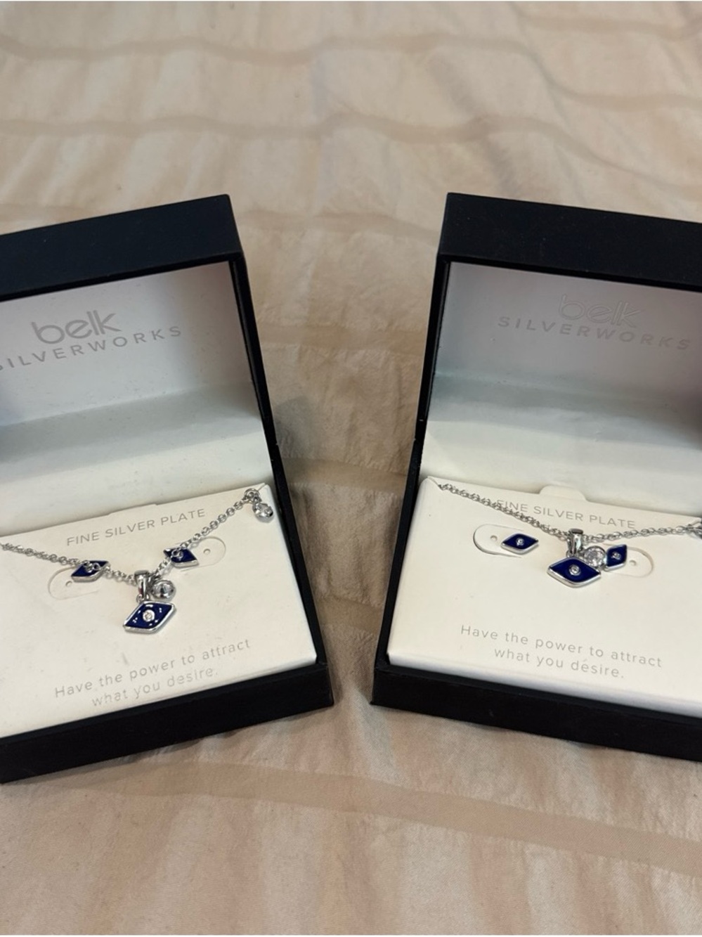 belk Silver-Tone Necklace and Stud Earrings with Blue Enamel Eye Accents